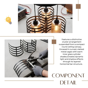 Lámpara Colgante de Techo con 3 Luces Curvas, Estilo Industrial, Pantalla de Vidrio y Metal Negro, para Comedor - Product Image 2