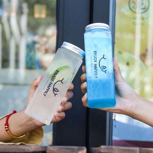 500ml Hot sale PET plastic square beverage bottle for juice with aluminum lid