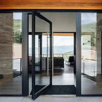 Porte pivotante moderne en aluminium et verre pour entrée extérieure de villa contemporaine, maison résidentielle