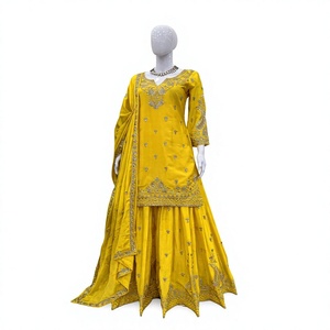 FATEMA FASHION Indian Supplier Modern Elegant Designer Chinon Silk Georgette Sharara Palazzo Salwar Kameez Embroidery Work for - Product Image 1
