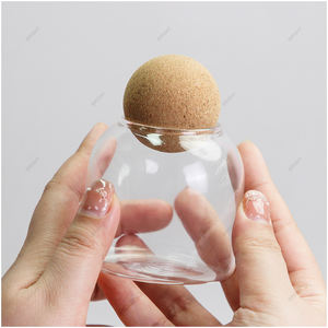 ขวดเทียนคริสตัลใสน้ำหนักเบาสำหรับทำเทียน ขวดเทียนหรูหราไม่เหมือนใคร พร้อมฝาปิดทรงลูกบอลไม้ก๊อกด้านบน - Product Image 2