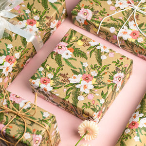 Floral pattern gift <b>wrapping</b> <b>paper</b> Pink and <b>white</b> flower pattern kraft <b>paper</b> Available in stock and customizable - Product Image 5