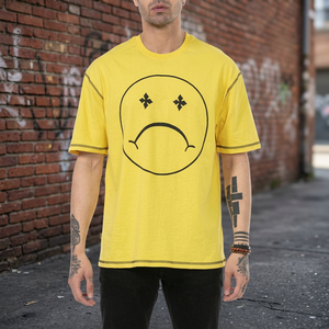 T-shirt jaune à col rond et manches courtes pour homme, style urbain, 100 % coton 220 g/m², respirant, coupe-vent, anti-plis, séchage rapide, anti-boulochage - Product Image 1