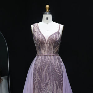 Jancember LSZ052 Robes de soirée de luxe à perles rose poussiéreux avec surjupe - Product Image 3