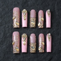Faux Ongles Faits Main en Gros, Ongles Acryliques de Luxe 3D Couverture Complète, Longs Formes Cercueil, French Manucure Papillon, Faux Ongles de Haute Qualité