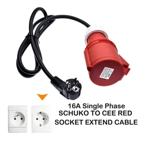 Colokan EV Charger Schuko ke CEE, colokan betina daya merah, adaptor soket 5 pin terhubung dengan colokan EU Schuko