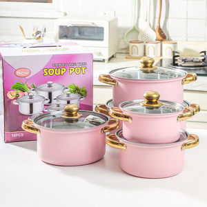 Juego de Utensilios de Cocina de Acero Inoxidable de 10 Piezas, <span class=keywords><strong>Olla</strong></span> de Inducción, Cacerola Rosa, Ollas de Cocina para Hotel - Product Image 4