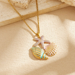 Summer Hawaiian Trendy Pendant Necklaces 316L Stainless Steel Jewelry 14k 18k Pvd Gold Plated Sea Seashell Necklace for Women - Product Image 2