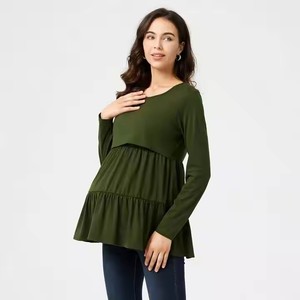 Vêtements de maternité pour femmes enceintes, col rond à manches longues, T-<span class=keywords><strong>shirt</strong></span> lactable pour le printemps et l'automne, vente en gros pour les Américains d'Europe - Product Image 5