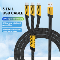 Kabel Pengisi Daya Multifungsi 3 in 1 USB 3.0 Nylon Kepang 1.2m 4ft dengan Logo Kustom untuk Kabel Tipe C Micro V8 untuk Ponsel Pintar