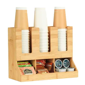 Tre tự nhiên cà phê Station Organizer 6 khoang cà phê Dispenser cho k-pods túi trà dùng một lần ly