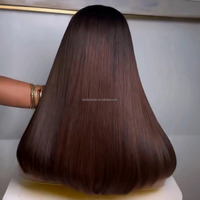 Perruque Bob Court Châtain Ombré 1B/Châtain Racines Foncées Double Drawn Lisse Os Lace Front HD Cheveux Humains Bruts Vietnamiens