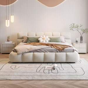 法式奶油色风格简约设计主卧室套装家具1.8米实木天鹅绒床别墅软包 - Product Image 2