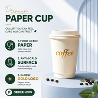Gobelet en papier à double paroi biodégradable jetable, estampage et gaufrage or, logo personnalisé accepté, 8/12/16 oz pour boissons chaudes