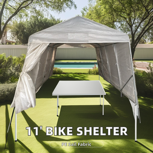 Cadre en métal d'auvent de carport en PVC et PE imperméable extérieur portable avec <span class=keywords><strong>bois</strong></span> traité par la nature pour <span class=keywords><strong>moto</strong></span> et <span class=keywords><strong>abri</strong></span> de voiture - Product Image 4
