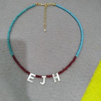 Perle coquille lettres pendentif rouge Agate Turquoise collier de perles tour de cou pour femmes hommes naturel guérison énergie pierre collier