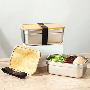 Bamboo Lid Stainless Steel Lunch Box 500ML 1000ML 1500ML 2500ML Rectangle Food Storage <b>Container</b> For Meal Prep Outdoor Use - Product Image 1