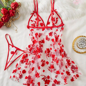 B210 Hete Lingerie Sexy Sexy Mouwloze Nachthemd Doorschijnend Mesh Bedrukt Met Rugloze <span class=keywords><strong>2</strong></span>-delige Pyjama Set Vrouwen Lingerie - Product Image 1