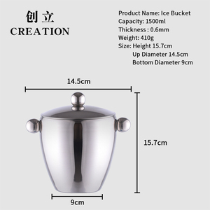 Seau à glace portable en acier inoxydable de 1,5 litre pour fête, avec poignée et couvercle, directement de l'usine de création - Product Image 2