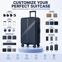 Ensemble de bagages élégants bleu marine en polycarbonate avec rayures diagonales, accent doré, serrure TSA et roues pivotantes à 360°, tailles 20, 24, 28 pouces, pour personnalisation de marque - Vente en gros