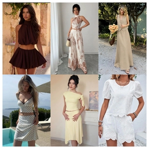 High Quality Women's 2 Piece Set V-neck Asymmetric Solid Color Woven Top And High Waist <b>Pants</b> Casual <b>Summer</b> Wear Loose Fit Crepe - Product Image 2