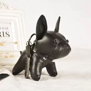 Porte-clés de luxe en cuir Bouledogue Français, Ornement mignon de chiot, Bijoux pour femmes, Accessoires de sacs, Jouets pour filles, Cadeau de vacances - Product Image 1