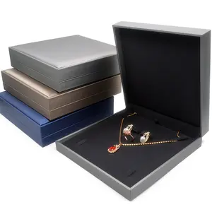 High-quality Pu Leather Big 4 In 1 Jewelry Set Gift Box Ring Earring Pendant Chain Bracelet All In One Gold Silver Blue In Stock
