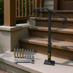 Rampe d'escalier en fer forgé Vevor, monopoteau, pour extérieur, base gris foncé, style transitionnel - Product Image 2