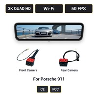 Caméra de tableau de bord avec rétroviseur streaming H10 Pro pour Porsche 911, 2K, 9,2 pouces, double objectif avant et arrière, WiFi, certifiée CE FCC, qualité usine OEM