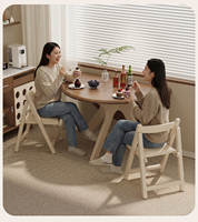 Ensemble de table à manger ronde en bois massif avec 6 chaises à dossier croisé, style scandinave moderne, meubles pliables pour la salle à manger