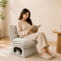 USMILEPET Chaise Partagée Homme-Animal, Lit pour Chat Rembourré Type Grotte, avec Dossier Capitonnée Intégré sous le Siège, pour Mobilier d'Animaux