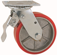 Structure de piste de roulement à Double bille robuste série 44 4x2 5x2 6x2 8x2 pivot rigide avec frein rouge PU sur roulette industrielle en Aluminium
