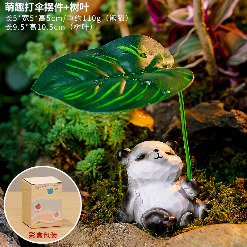 Cute Panda Umbrella Ornament with Leaves