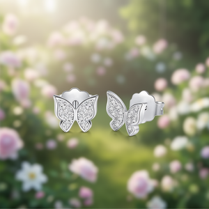 Orecchini a Perno a Forma di Farfalla in Argento 925 con Cristalli e Strass, per Uso Quotidiano Femminile, Micro Incastonatura con Taglio Brillante Rotondo - Product Image 2