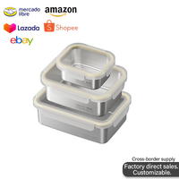 Ensemble de boîtes à lunch en acier inoxydable 304, récipients pour la préparation des repas, boîtes de rangement pour réfrigérateur, contenants pour aliments