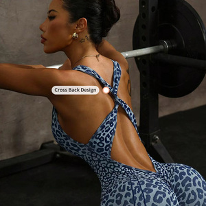 Tuta Sportiva Aderente da Donna con Stampa Leopardata, Asciugatura Rapida, <span class=keywords><strong>Schiena</strong></span> Incrociata e Vita a V, Personalizzabile all'Ingrosso - Product Image 4