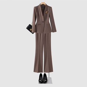 Women's Suit <b>Set</b> Collarless <b>Blazer</b> Pants Houndstooth Pattern Anti-Wrinkle Formal Business Wear Autumn Winter 2024 Style - Product Image 3