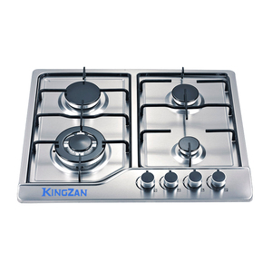 Fornello a Gas a <span class=keywords><strong>4</strong></span> Fuochi con Pannello in Acciaio Inox e Vetro Temperato Nero per Uso Domestico e Alberghiero con Dispositivo di Protezione Antispento - Product Image 1