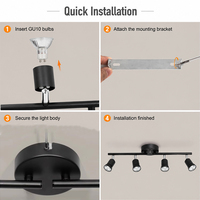 Lampu Sorot LED Plafon Track 4 Kepala Dapat Diputar dan Disesuaikan, Warna Hitam, Stok Tersedia di AS, untuk Galeri, Pameran Seni, dan Showroom