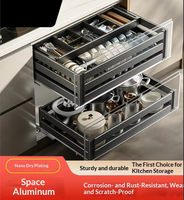 Étagère à vaisselle coulissante en aluminium, style moderne et minimaliste, à trois niveaux, pour rangement ajustable des bols dans les armoires de cuisine
