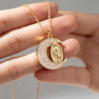 Collier pendentif en or plaqué 18 carats avec zircone cubique, croissant de lune, Vierge Marie de Guadalupe, bijoux religieux catholiques pour femmes