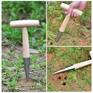 Hand <strong>Dibber</strong> With Wooden Handle Chrome Coated Stainless Steel Head - Lightweight Sturdy Hand Held Bulb Planter for Sowing Seeds - Product Image 6