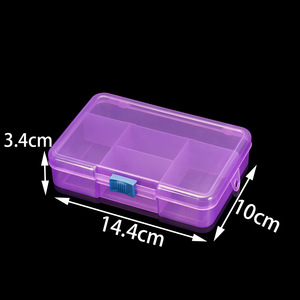 Caja de almacenamiento de joyas de plástico transparente con 5 compartimentos, 14,4x10x3,4 cm, con divisores deslizantes para organización de accesorios - Product Image 2