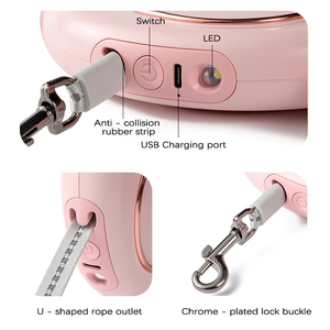 Laisse pour <span class=keywords><strong>chien</strong></span> en nylon rétractable automatique de 3m avec lumière LED lumineuse Laisse antidérapante durable et corde de <span class=keywords><strong>roulette</strong></span> Laisse pour animaux de compagnie tendance - Product Image 4