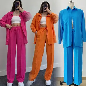 Ropa de primavera para mujer personalizada, camisa holgada informal para mujer, pantalones plisados con cintura elástica, conjuntos elegantes de dos piezas para mujer