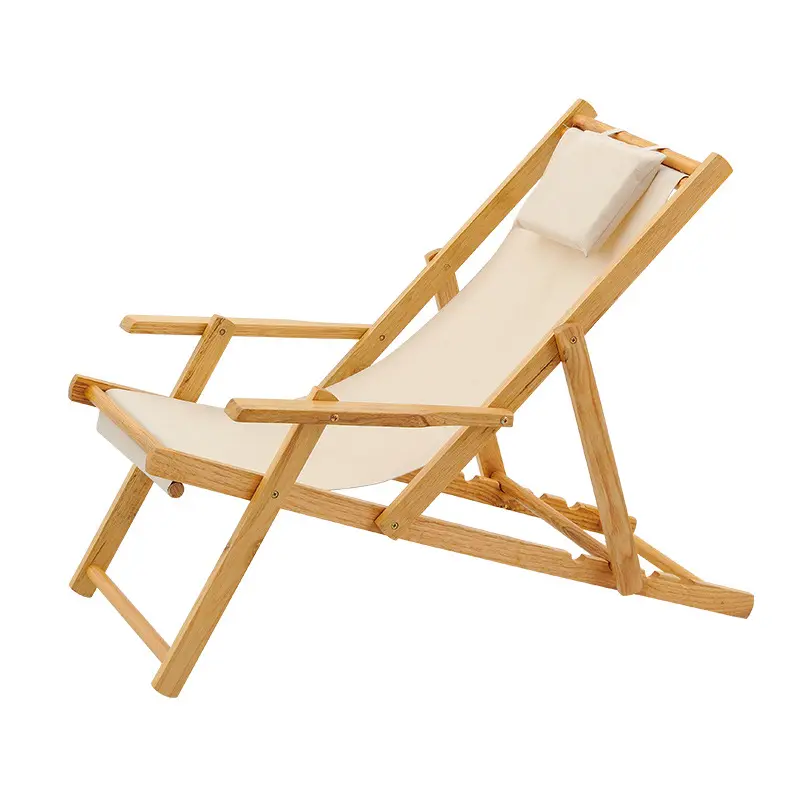 Wholesale foldable wooden lounge portable folding reclining beach deck chair