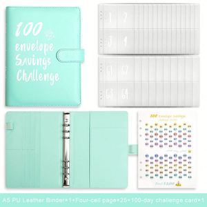Custom Logo <b>A5</b> Budget Binder with Cash Envelopes PU Leather Money Saving <b>Planner</b> with 100 Days Loose-leaf Binding for School Use - Product Image 2