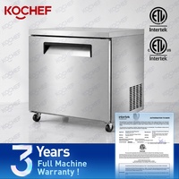 Kulkas Komersial Satu Pintu Stainless Steel dengan Meja Kerja di Bawah, Pendingin Kipas untuk Restoran, Bar, Toko