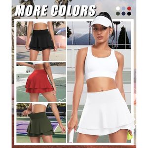 Gonna da Golf sportiva da Tennis a vita alta Premium da donna con gonna da corsa a strati con 2 tasche e pantaloncini incorporati OEM - Product Image 2