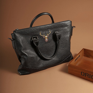 Men's Genuine Leather <b>Briefcase</b> 14 Inch Large Capacity Business Travel Bag With Deer Pattern - Product Image 3